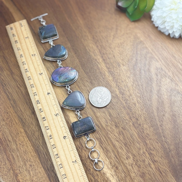 Natural Purple Labradorite Chunky Bracelet Boho New 925 Sterling Silver Overlay - Picture 11 of 11